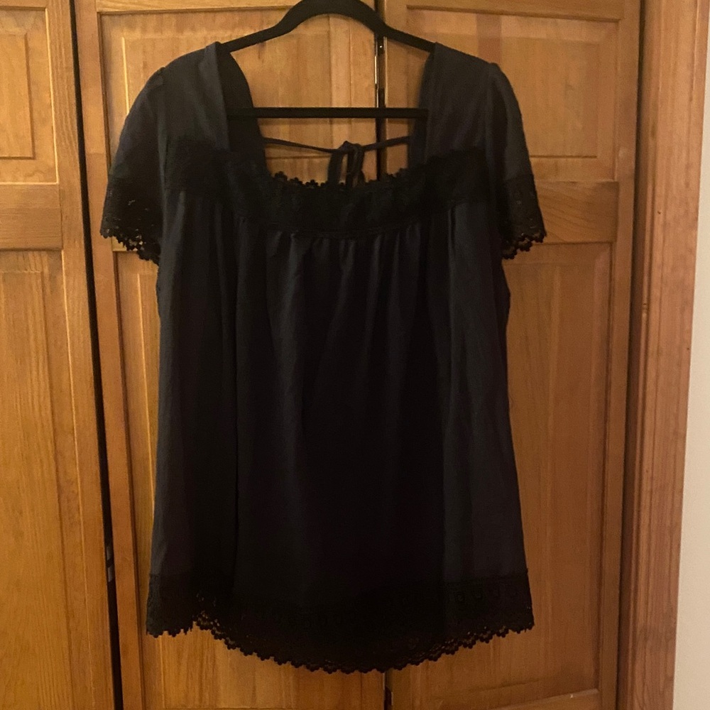 SHEIN Black Lace Trim Blouse